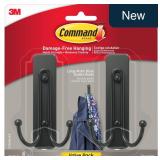 Command Large Matte Black Double Hooks, 2 Hooks