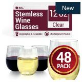 Reli. 12oz Clear Stemless Wine Glasses 48-Pk