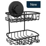 2-Tier Black Stainless Steel Soap Dish with Hooks