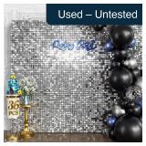 Qcity Silver Shimmer Wall Backdrop 36PCS, Black