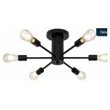 6-Lt Black Semi Flush Mount E26 Sputnik Light
