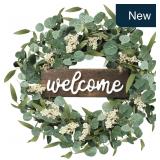 Sggvecsy 20in Eucalyptus Wreath, White Berries