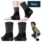 Tarpop 2-Pk Kids Ankle Braces Compression Black S