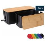Bamboo Cable Management Box 2-Pk Large Black