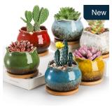 TOPZEA 6-Pk 4' Ceramic Succulent Pots w/ Saucer