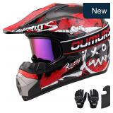 OUMURS 125A Adult ATV Helmet Goggles Gloves Black