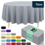 10-Pk Silver Grey Plastic Tablecloth 84' Round