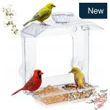 Clear Window Bird Feeder w/ Dual Seed Tray