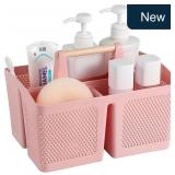 rejomiik Plastic Shower Caddy, Pink, 3 Compartment