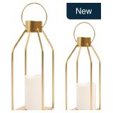 HPC Decor Gold Metal Lanterns w/Timer Candles