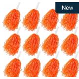 12-Pk Orange Cheerleading Pom Poms w/ Handles
