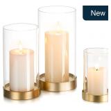 Hewory 3-Pc Gold Hurricane Candle Holders Set