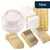 350 PCS Clear and Gold Plastic Plates, Gold