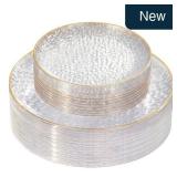 Rubtlamp 60Pcs Clear Plastic Plates Gold Rim