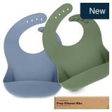 KeaBabies 2-Pk Silicone Bibs Slate