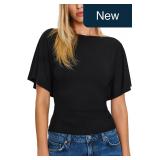 SeeLuNa Women Cinched Waist Boat Neck Top