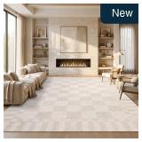 GarveeHome Beige Checkered 5x7 Washable Rug