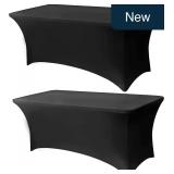 6FT Black Fitted Tablecloth 2-Pk Spandex Washable