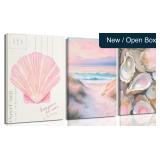 3-Pc Pink Oyster Shell Canvas Wall Art 12x16 16x24