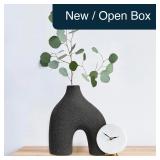 Modern U-Shaped Vase 8x3.35x9.3 Black Stoneware