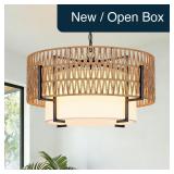 Large Rattan Chandelier 4-Light Boho Fixture