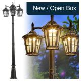 3-Head Solar Street Light Black Aluminum Post