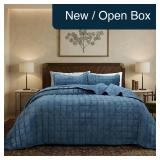 Blue Velvet Quilt Set, Queen, 3-Piece