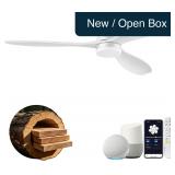 52' Smart Flush Mount Ceiling Fan, White, Wood