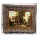 J. Thors Village Landscape Oil on Board