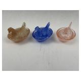 3 Slag Glass Hen on Nest Salt Cellars