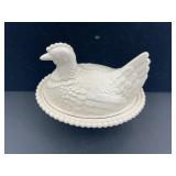 Cream Ceramic Hen on Nest Covered Dish