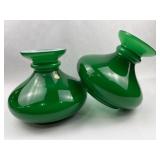 Pair French Cased Green Glass Shades