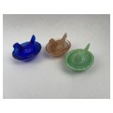 Trio Pressed Glass Hen on Nest Dishes