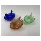 Three Pressed Glass Hen on Nest Dishes