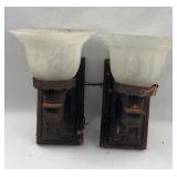 Pair Arts & Crafts Iron & Glass Sconces