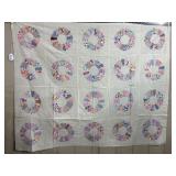 Vtg Appliqued Dresden Plate Quilt Top