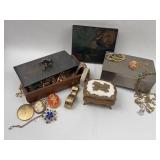 Vtg Costume Jewelry & 3 Jewelry Boxes