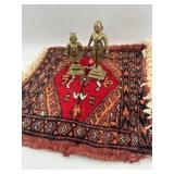 Pair Indian Brass Figurines & Rug