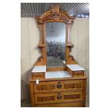 Eastlake Oak & Marble Dresser w/ Mirror