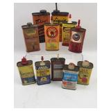 Set 11 Vtg Tin Oil & Lighter Fluid Cans