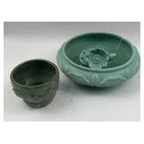 Pair Turquoise Crackle Pottery Vessels