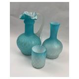 Fenton Blue Satin Diamond Optic Vessels