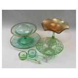 Green Uranium Glass & Carnival Compote