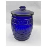 Planters Peanuts Cobalt Blue Barrel Jar