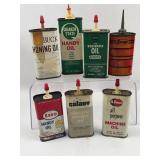 Set 7 Vtg Lithographed Tin Oil Cans
