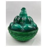 Malachite Slag Glass Bird & Egg Dish