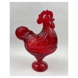 Ruby Pressed Glass Rooster Candy Dish