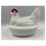 Milk Glass Hen on Nest Covered Dish
