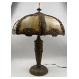 Art Nouveau Slag Glass & Filigree Lamp
