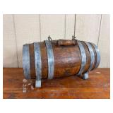 Vtg Wood Dispensing Keg w/ Brass Spigot